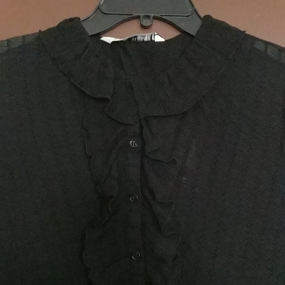 Zara Ruffle Stripes Chiffon Shirt - Picture 2 of 7